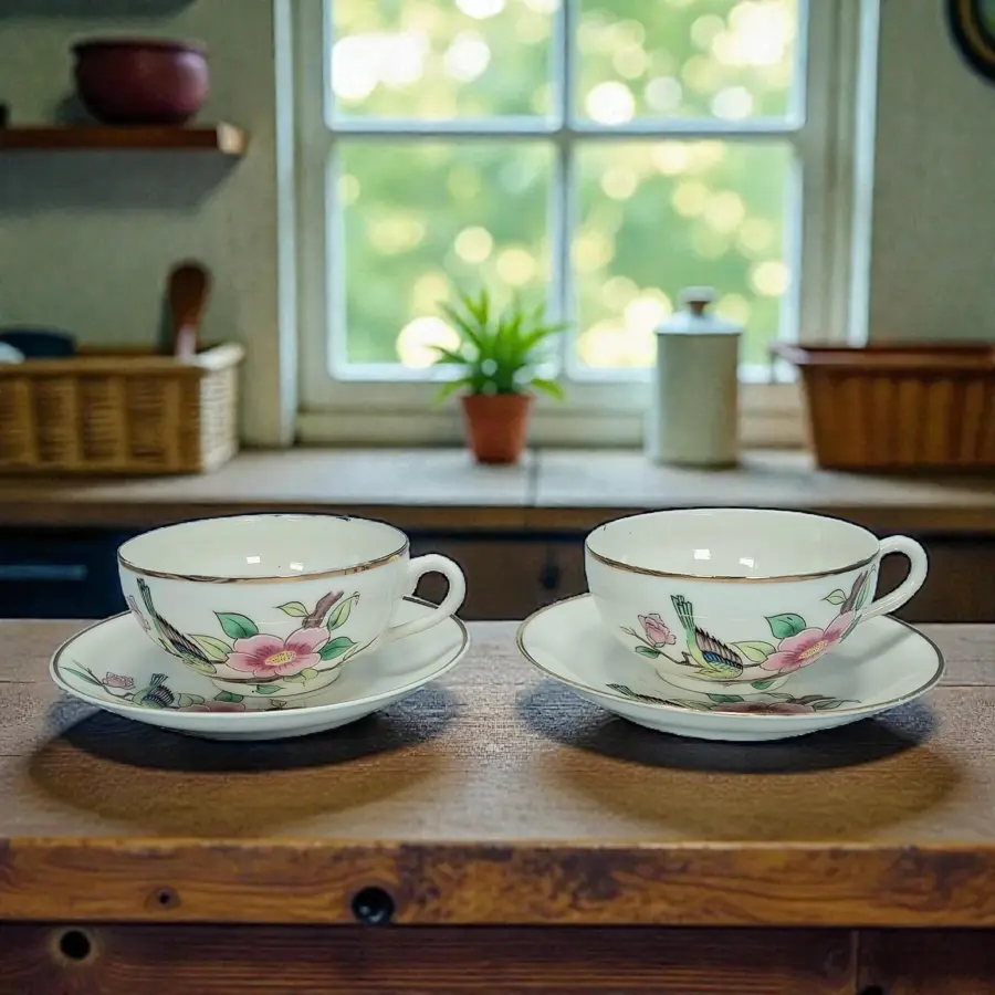 Japanese Lithophane Geisha Eggshell Porcelain Tea Cup and Saucer
