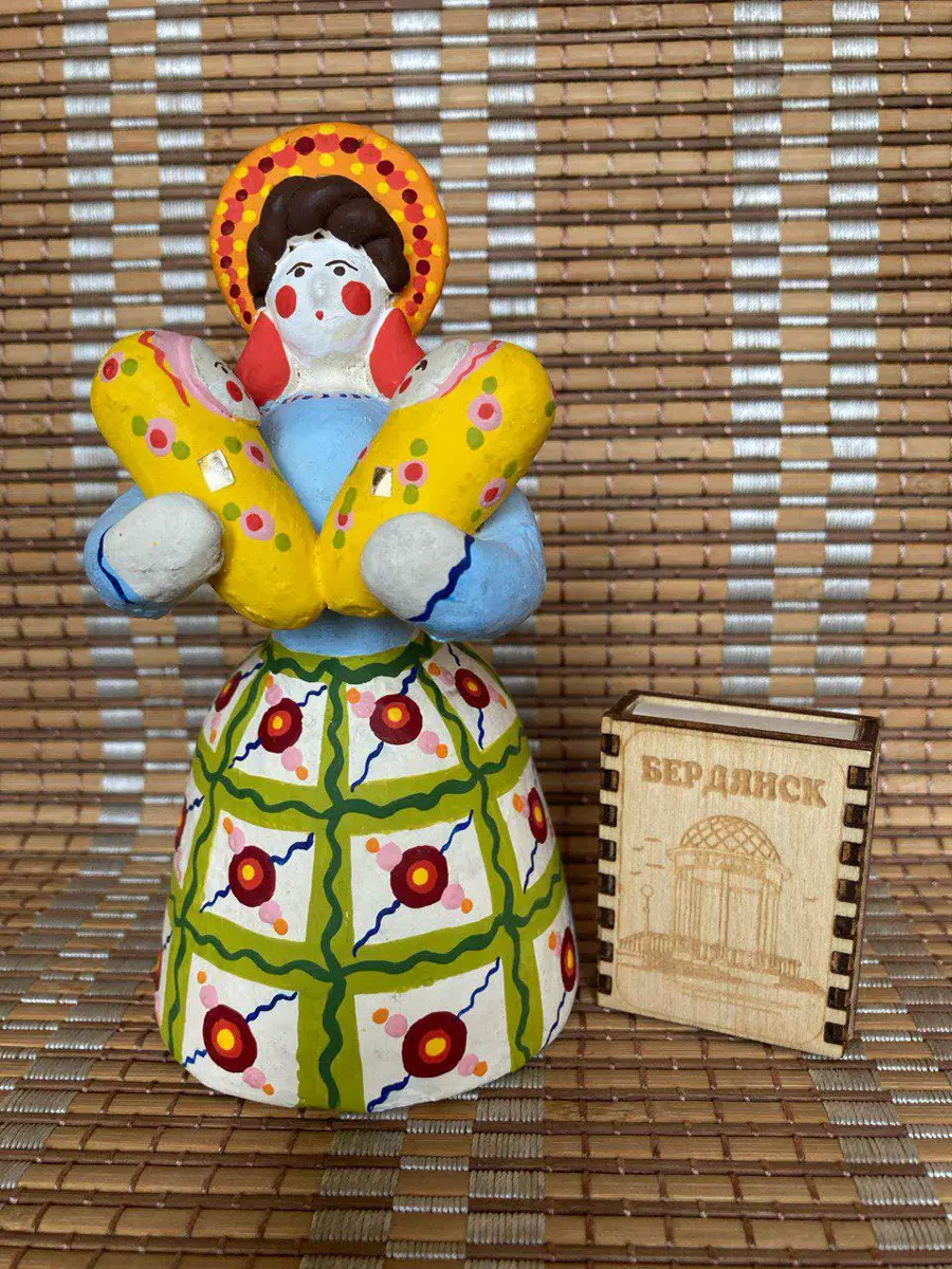 Hand Painted Dymkovo Clay Figurine – Nursemaid with Two Infants