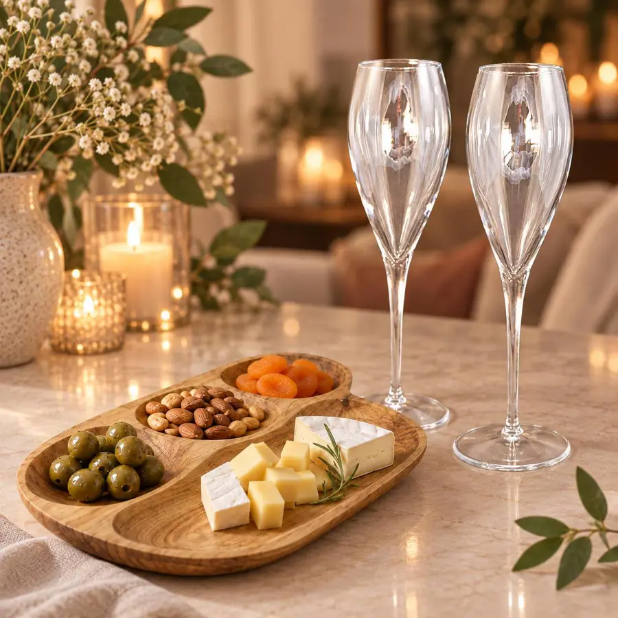 Vintage Glasses & Handmade Wooden Serving Set, Engagement Gift for Couple, New Home Gift