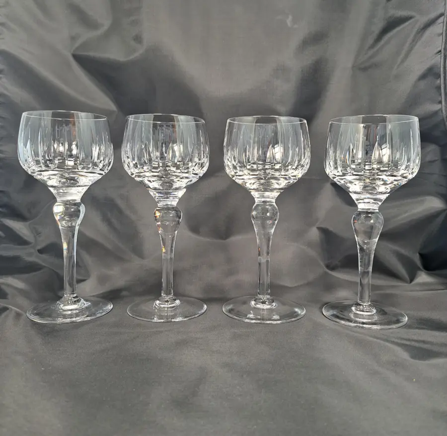 Vintage Cut Glass Wine Goblets, Clear Stemmed Glasses, Pair or Set of 4