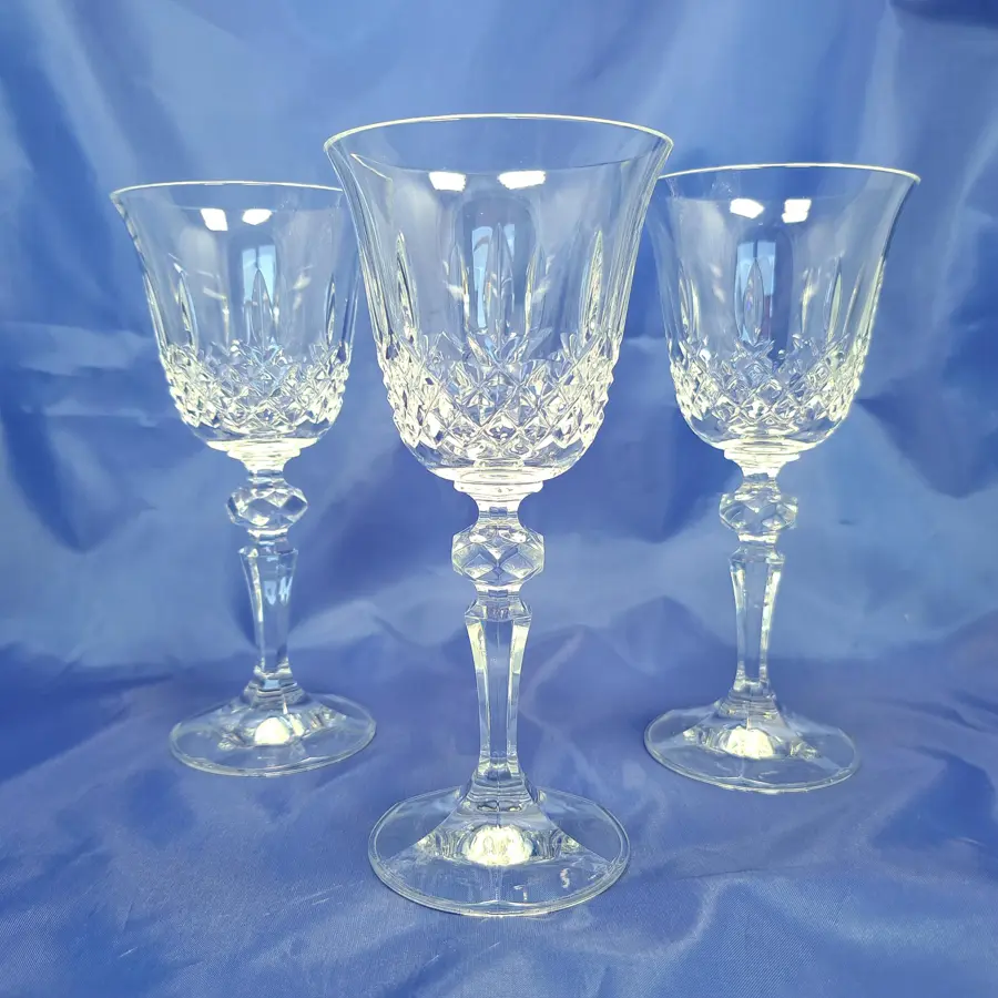 Vintage Diamond-Cut Crystal Wine Glasses