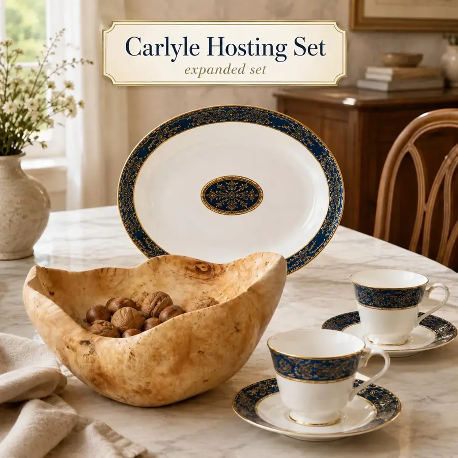 Vintage China & Handmade Wood, Royal Doulton Carlyle and Wooden Bowl, New Home Gift Set