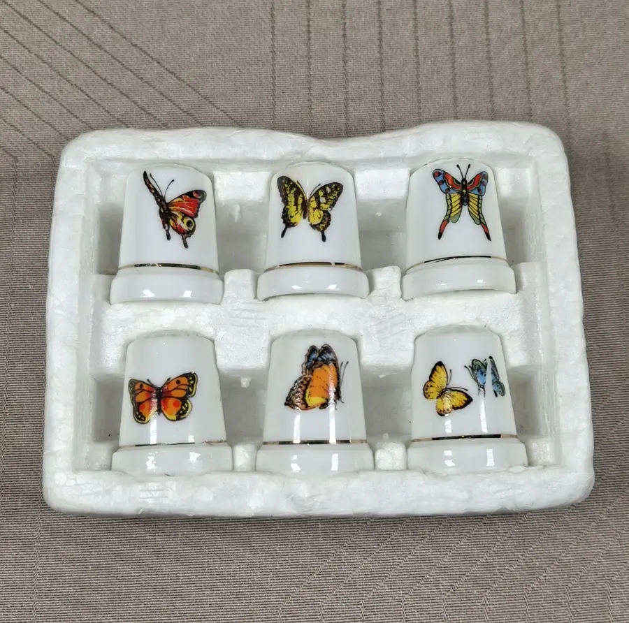 Vintage Thimbles Set 6 pcs Butterfly pattern, thimbles collectors, display unique rare thimble