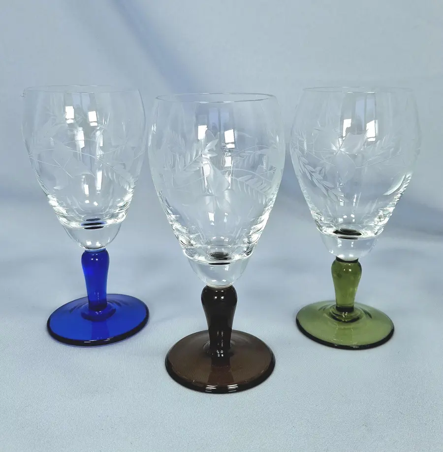 Vintage Etched Cordial Glasses: Choose Colour or Set of 3