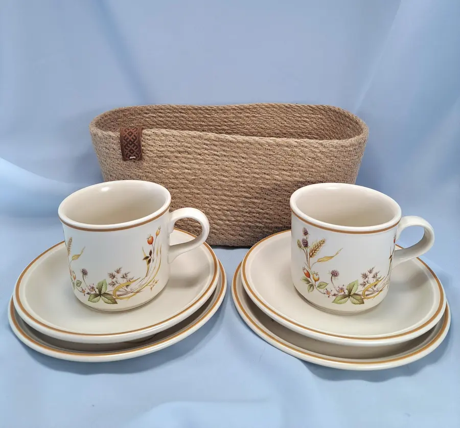 Tea for Two Gift Set, Vintage Marks & Spencer Harvest with Handcrafted Jute Basket