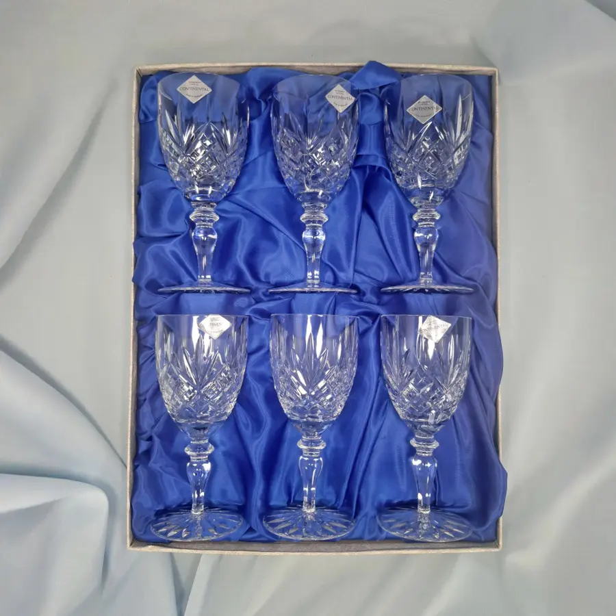 Edinburgh Crystal Continental Wine Glasses, Set of 6 Boxed Lead Crystal Goblets