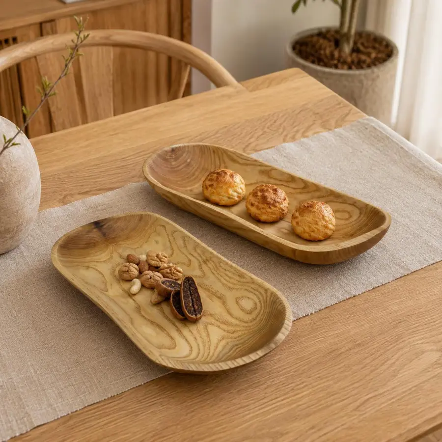 Wooden Bowl Set, Handmade Amur Cork Tree Serving Bowls, Set of 2