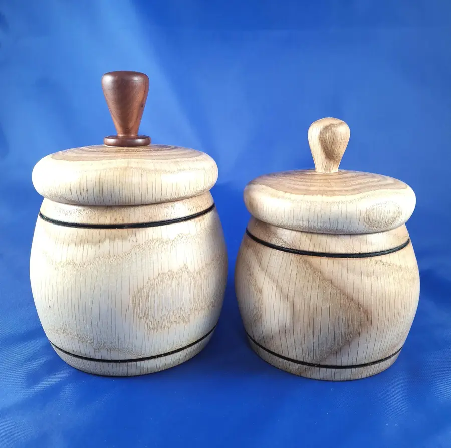 Set of 2 Handmade Oak Wood Spice Boxes: 2 Wooden Containers, Rustic Kitchen Decor