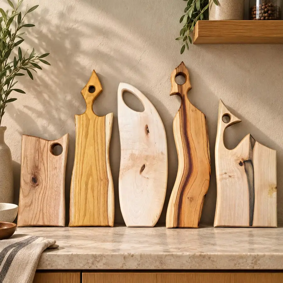 Solid Walnut Wood Chopping Board, Rustic Farmhouse Kitchen Decor, Asymmetric Handle