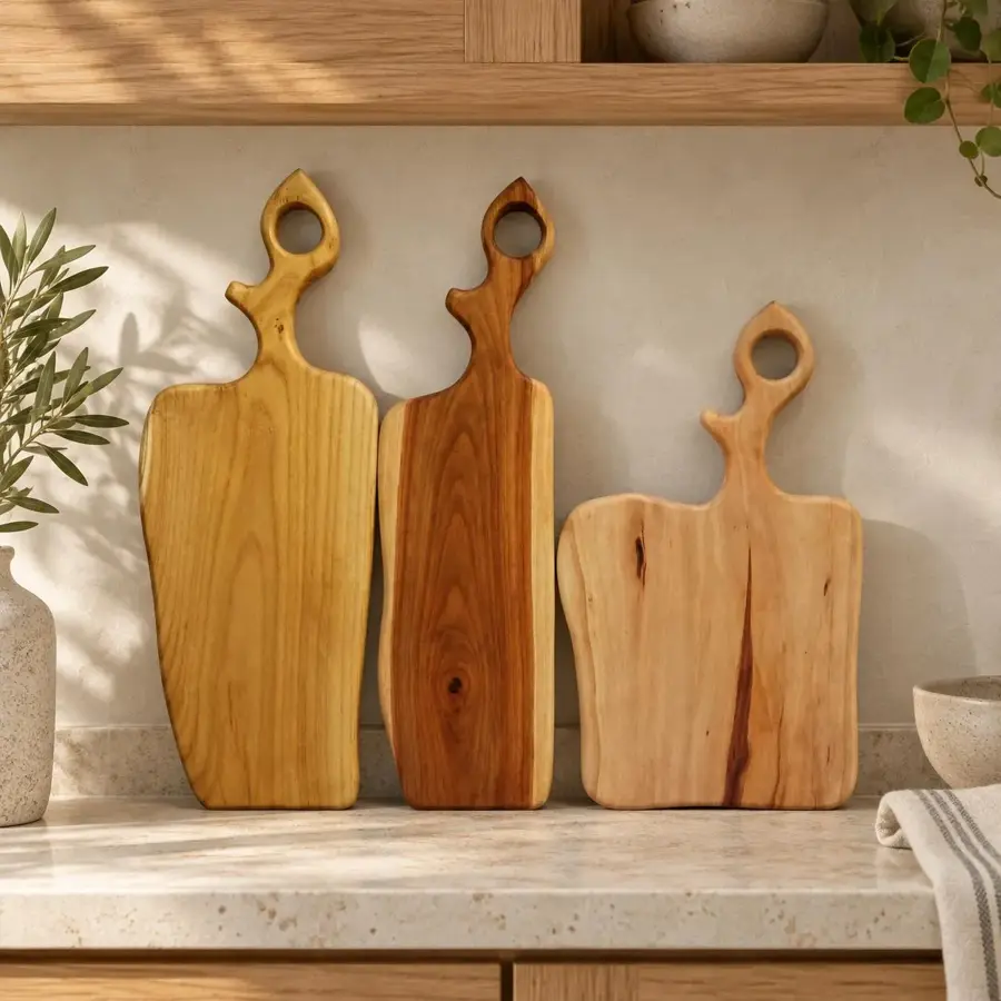 Set of 3 Handmade Wooden Chopping Boards: Oak, Maple, Acacia Serving Platters