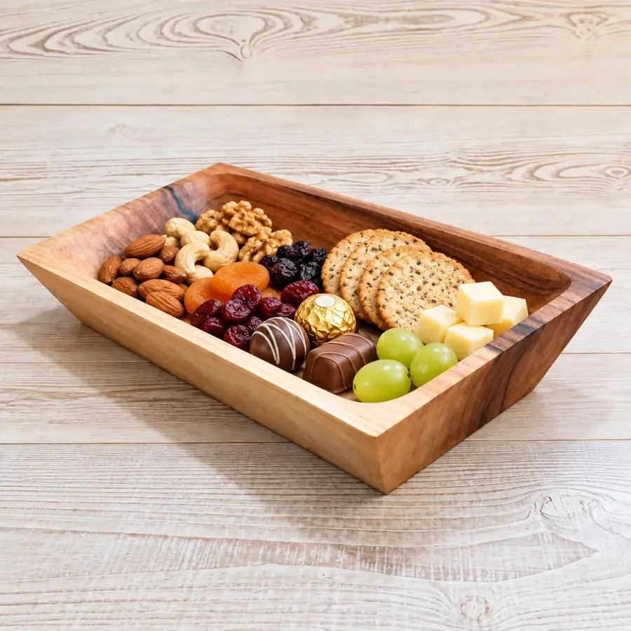 Walnut Wood Bowl, Handmade Serving Platter, Organic Wooden Charcuterie Dish
