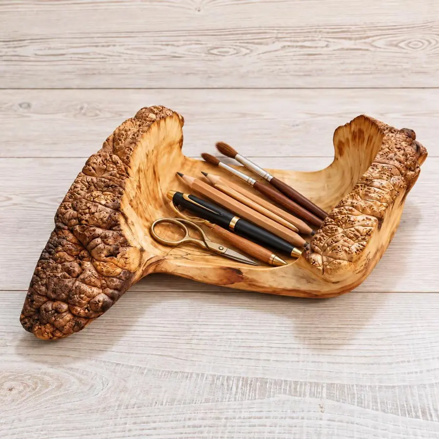 Hand Carved American Maple Root Burl Wooden Bowl