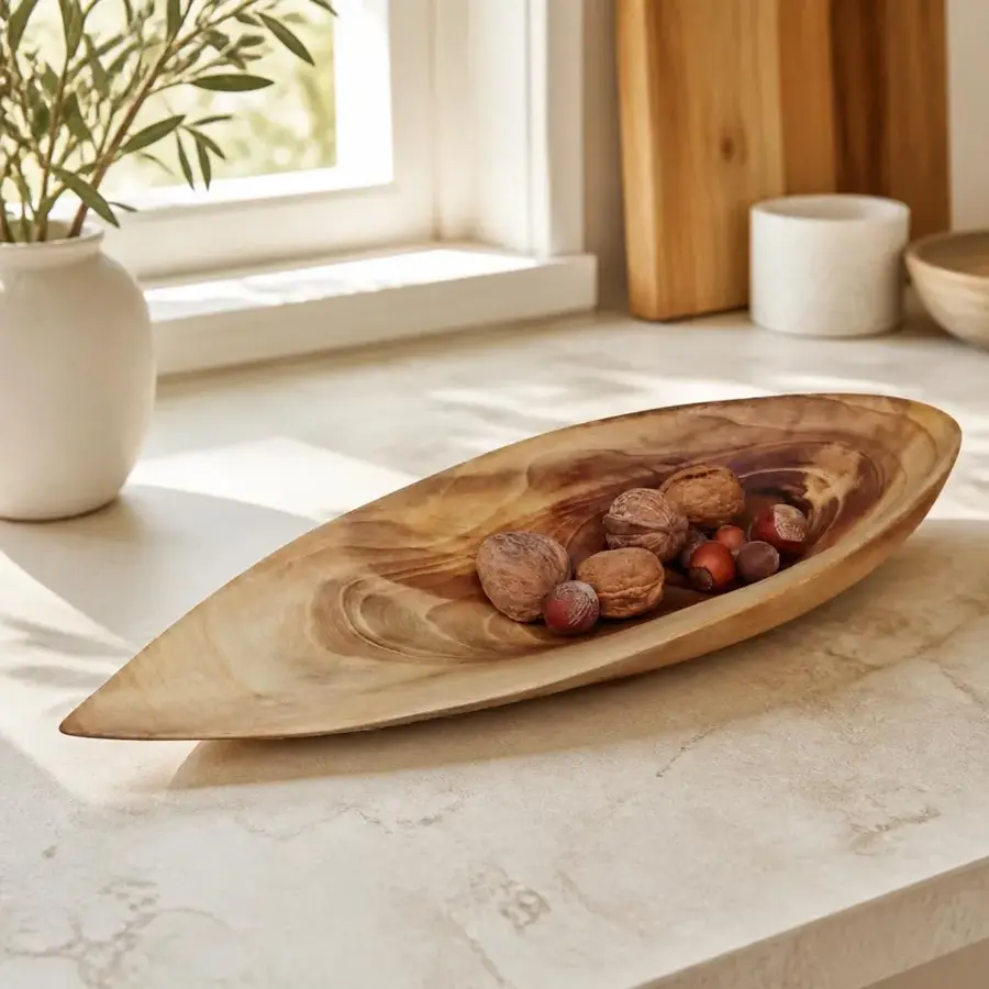 Walnut Wooden Bowl: Rustic Hand Carved Tableware