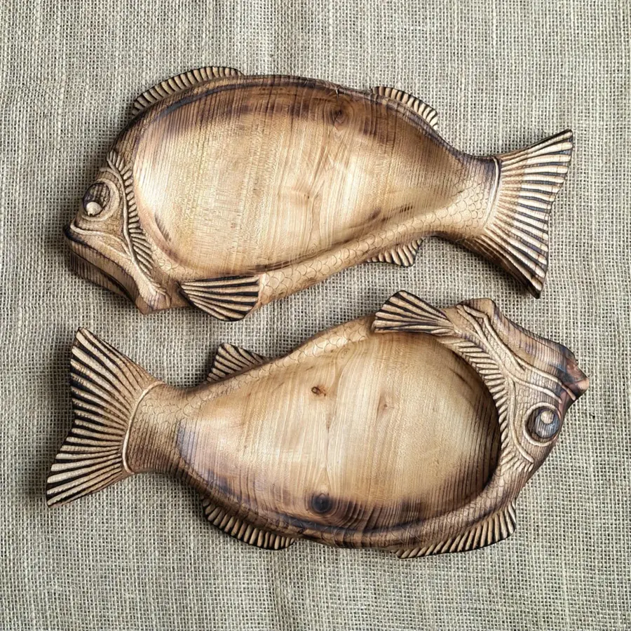 Hand Carved Elm Wood Fish Bowl