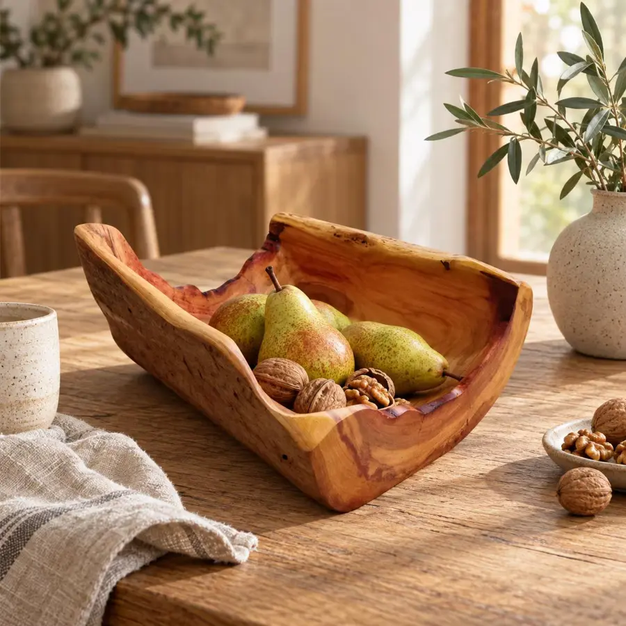 Handmade Plum Wood Serving Bowl, Natural Edge Snack Bowl, Rustic Centerpiece