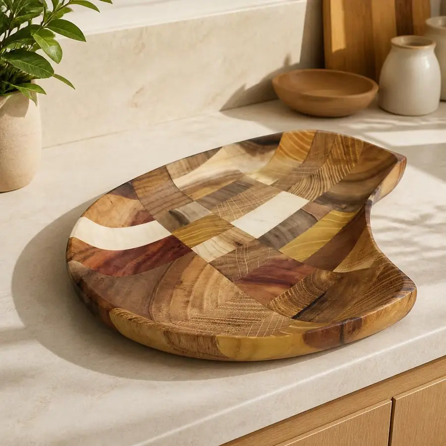 Handmade Mixed Wood Serving Platter, Small Snack Tray
