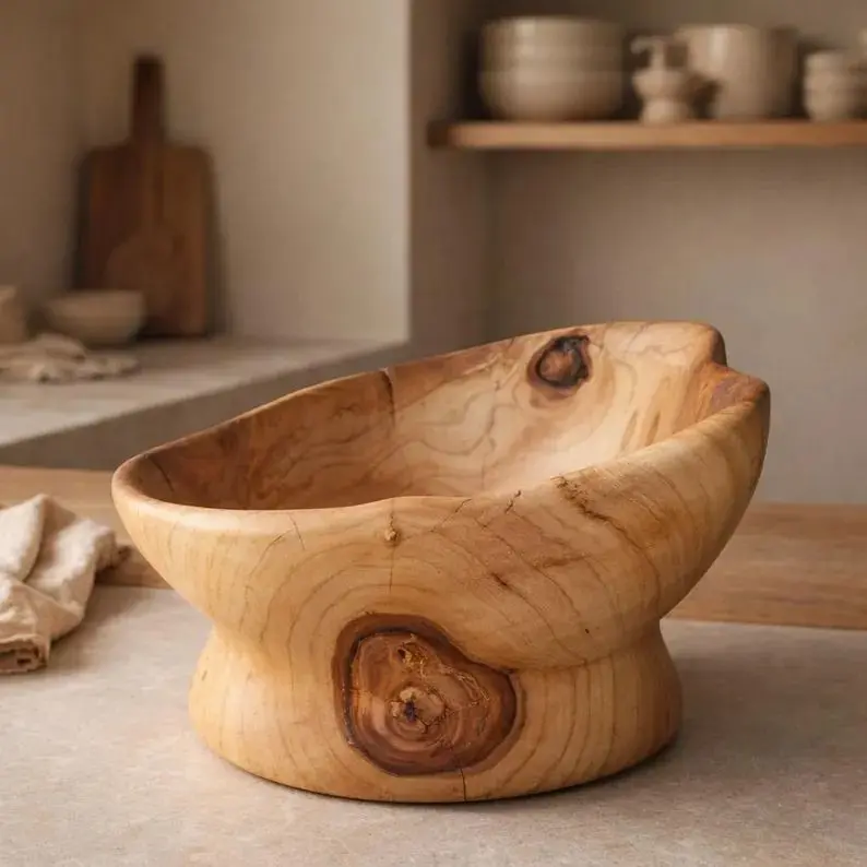 American maple root burl serving bowl.