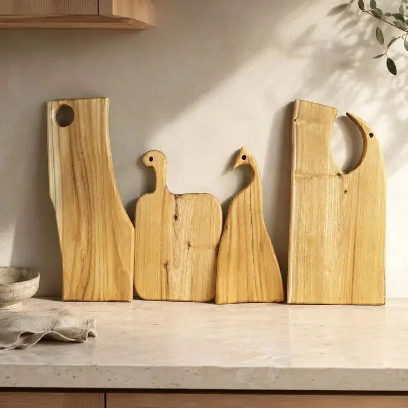 Layered composition of pear wood cutting boards.