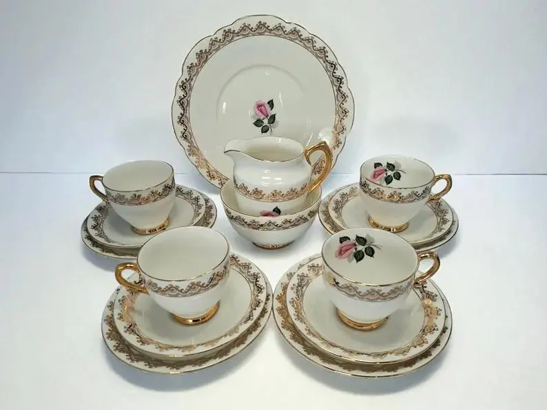 Taylor and Kent pink rose bone china tea set.